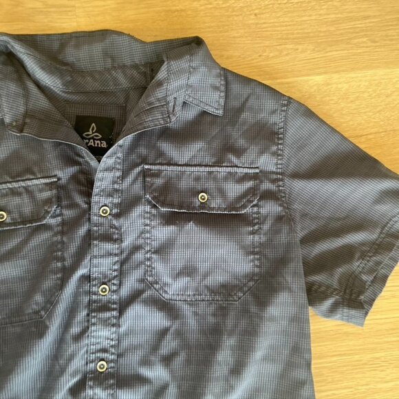 PrAna Cayman Nautical Blue Causal Button Front Short Sleeve Shirt Mens medium - Picture 5 of 9
